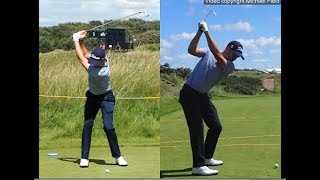 Justin Thomas golf swing  Long Iron faceon amp downtheline July 2017 [upl. by Ayekahs]